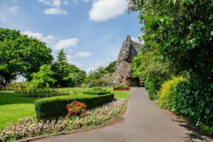 Side view of Bridgnorth Castle and gardens